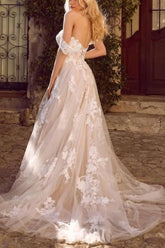 Boho Off-the-Shoulder Lace A-line Long Wedding Dress-27dress